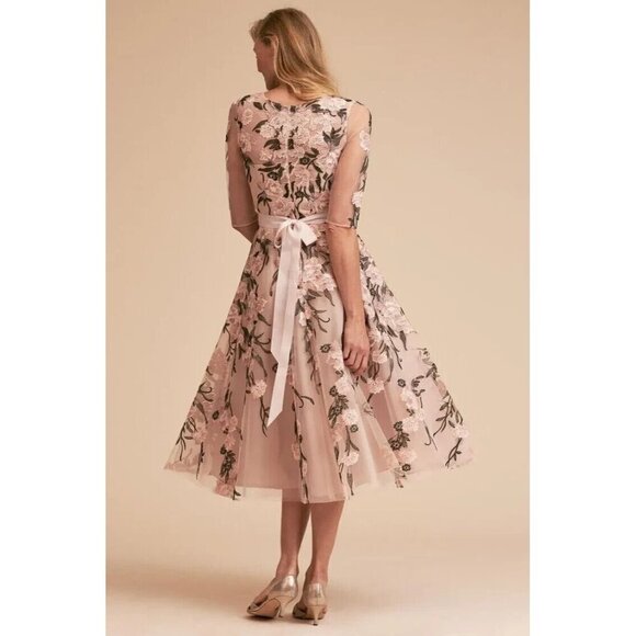 NWT Anthropologie BHLDN Linden in Pink Floral Embroidered Tea-Length Dress 4 - Picture 2 of 10